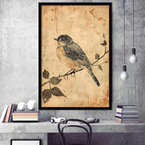Bird Sketch  Vintage Style Painting, Framed Art Prints Wall Decor, Picture Framed Painting
