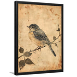 Bird Sketch  Vintage Style Painting, Framed Art Prints Wall Decor, Picture Framed Painting