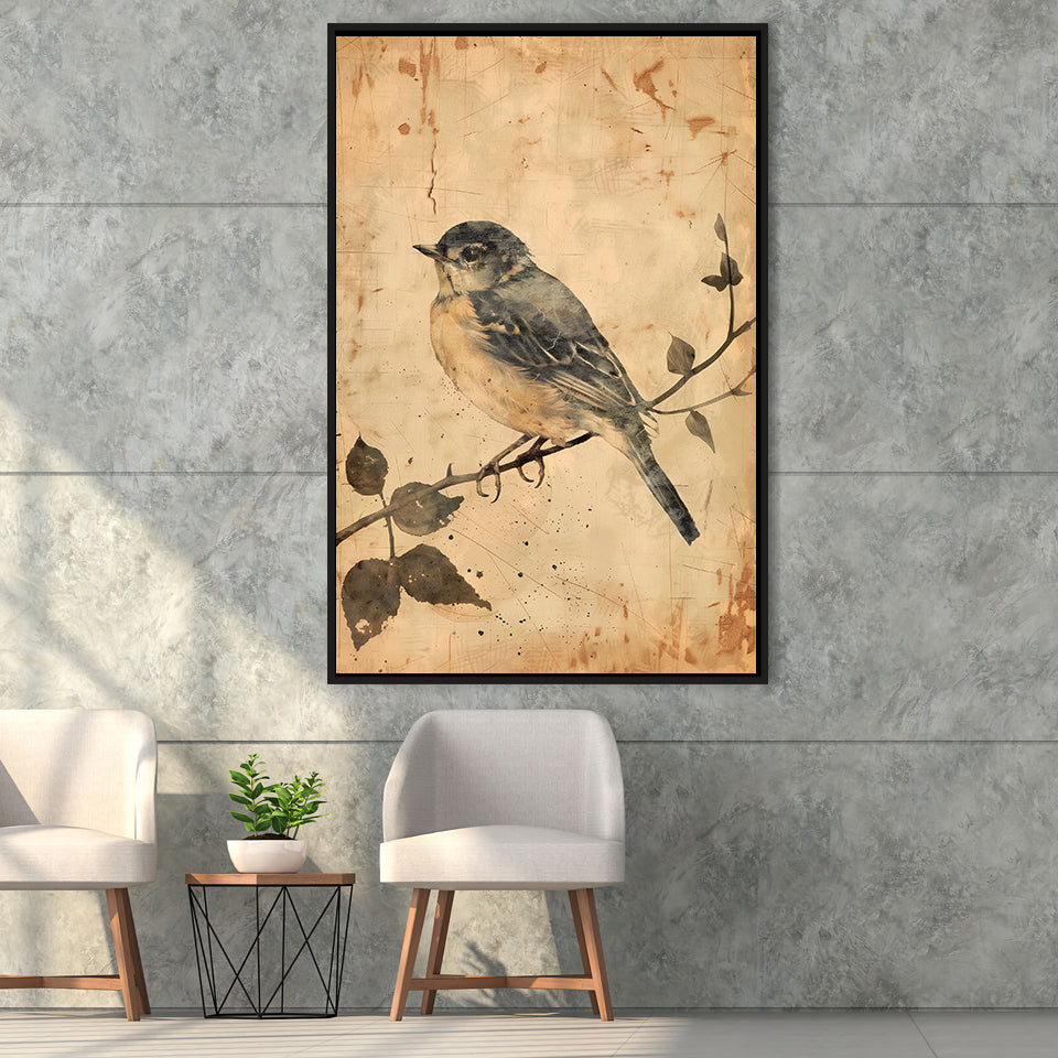 Bird Sketch  Vintage Style Painting, Framed Canvas Prints Wall Art Decor, Floarting Frame Painting Canvas Art