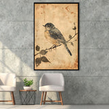 Bird Sketch  Vintage Style Painting, Framed Canvas Prints Wall Art Decor, Floarting Frame Painting Canvas Art