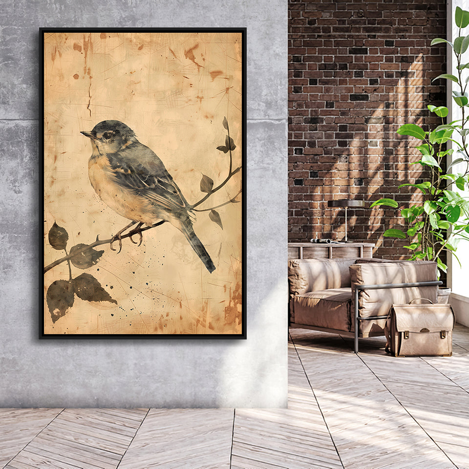 Bird Sketch  Vintage Style Painting, Framed Canvas Prints Wall Art Decor, Floarting Frame Painting Canvas Art