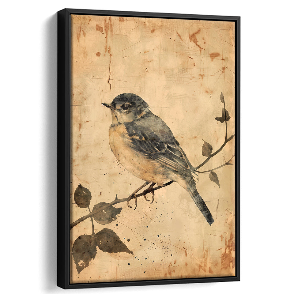 Bird Sketch  Vintage Style Painting, Framed Canvas Prints Wall Art Decor, Floarting Frame Painting Canvas Art