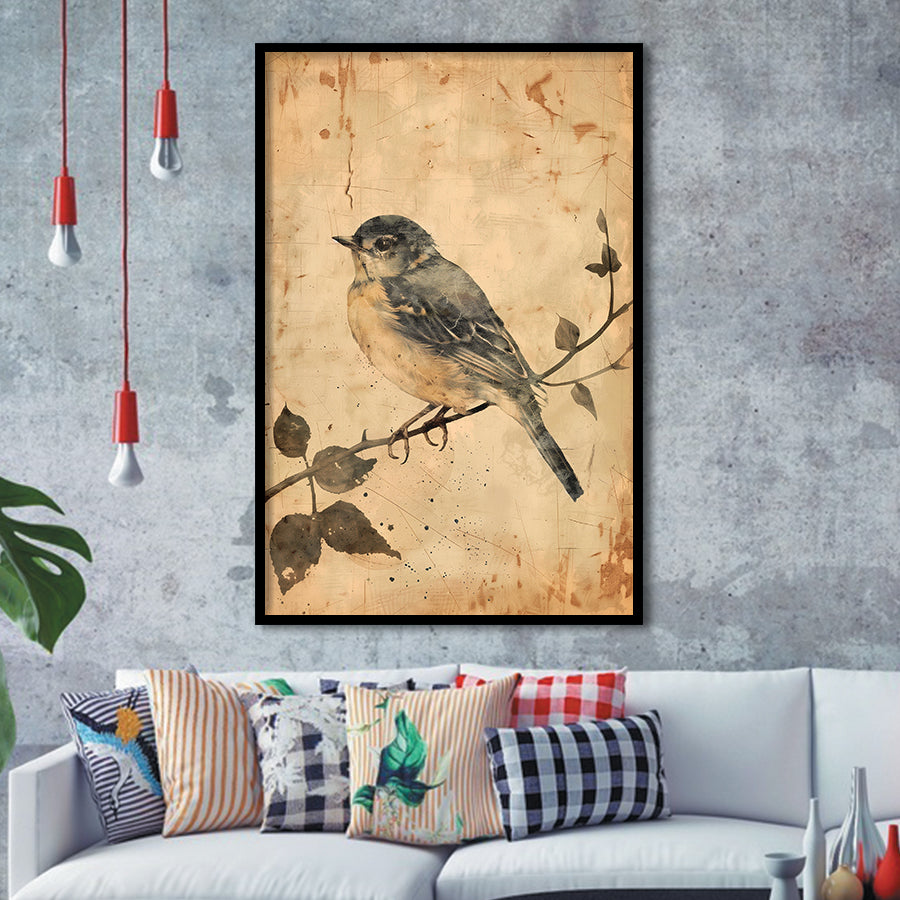 Bird Sketch  Vintage Style Painting, Framed Art Prints Wall Decor, Picture Framed Painting