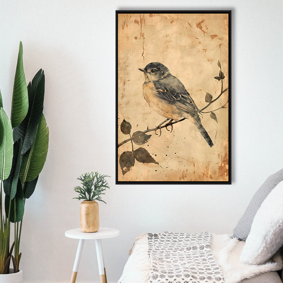 Bird Sketch  Vintage Style Painting, Framed Canvas Prints Wall Art Decor, Floarting Frame Painting Canvas Art
