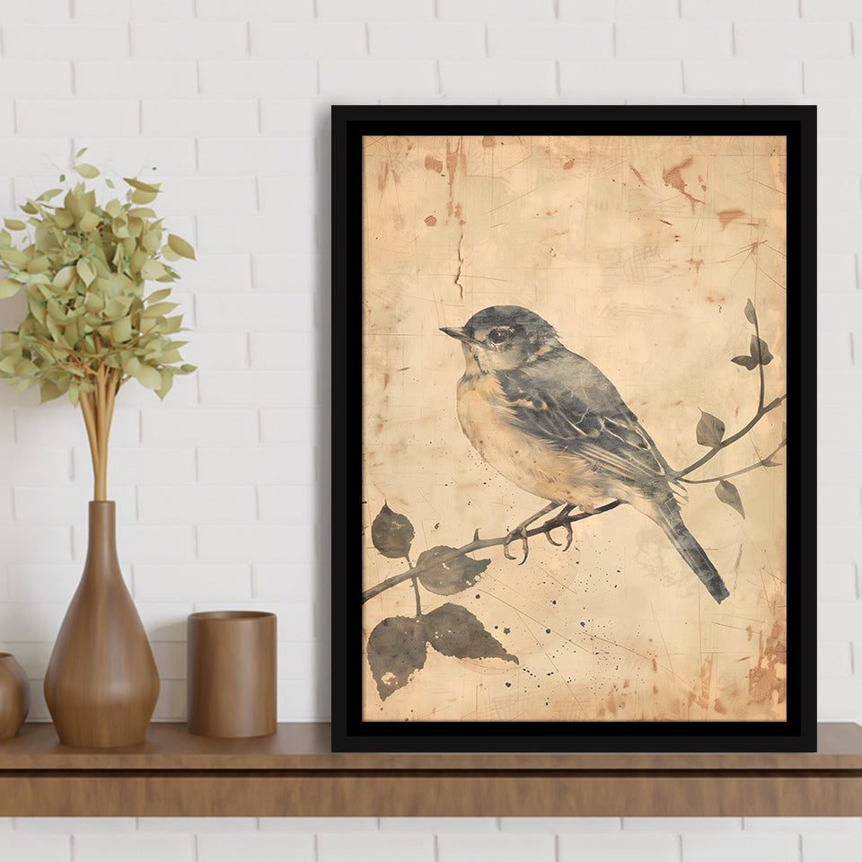 Bird Sketch  Vintage Style Painting, Framed Canvas Prints Wall Art Decor, Floarting Frame Painting Canvas Art