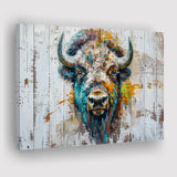 Bison Painted On Wood Texture Background Rustic Cabin, Canvas Print Wall Art Decor, Landscape Art Print
