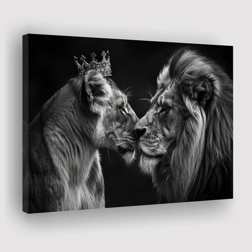 Black And White Couple Lion Art, Art Print, Canvas Print Wall Art Home Decor