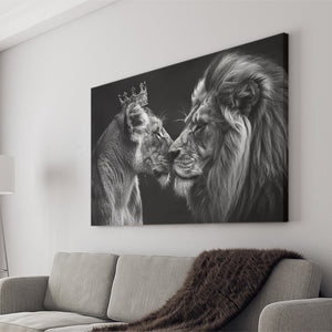 Black And White Couple Lion Art, Art Print, Canvas Print Wall Art Home Decor