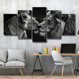 Black And White Couple Lion Art, Multi Panel,Mixed Canvas Print Wall Art Decor