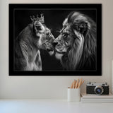 Black And White Couple Lion Art, Painting Art, Framed Art Print Wall Art Home Decor