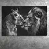 Black And White Couple Lion Art, Art Print, Canvas Print Wall Art Home Decor