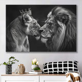 Black And White Couple Lion Art, Art Print, Canvas Print Wall Art Home Decor