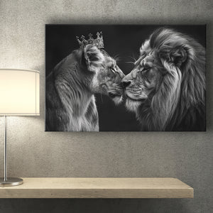 Black And White Couple Lion Art, Art Print, Canvas Print Wall Art Home Decor