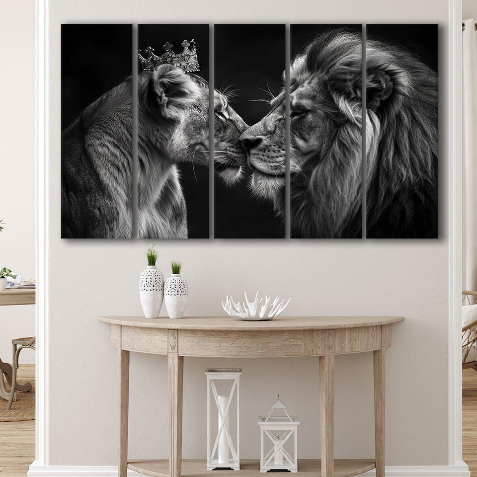 Black And White Couple Lion Art, Extra Large Canvas, Canvas Print Wall Art Decor