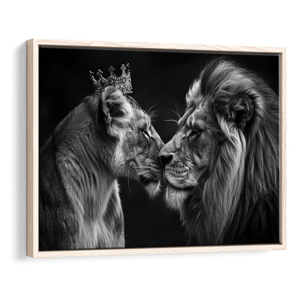 Black And White Couple Lion Art, Floating Frame, Framed Canvas Print Wall Art Home Decor