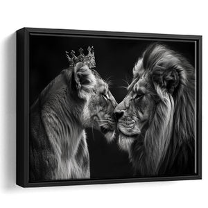 Black And White Couple Lion Art, Floating Frame, Framed Canvas Print Wall Art Home Decor