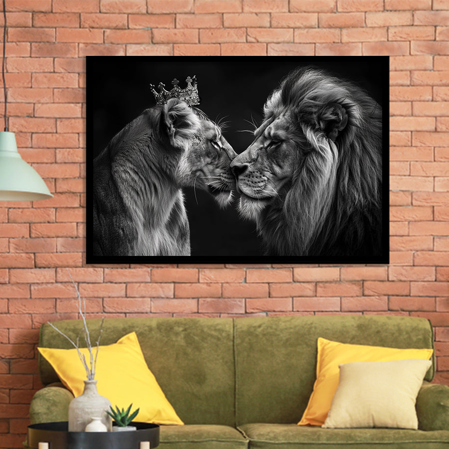 Black And White Couple Lion Art, Painting Art, Framed Art Print Wall Art Home Decor