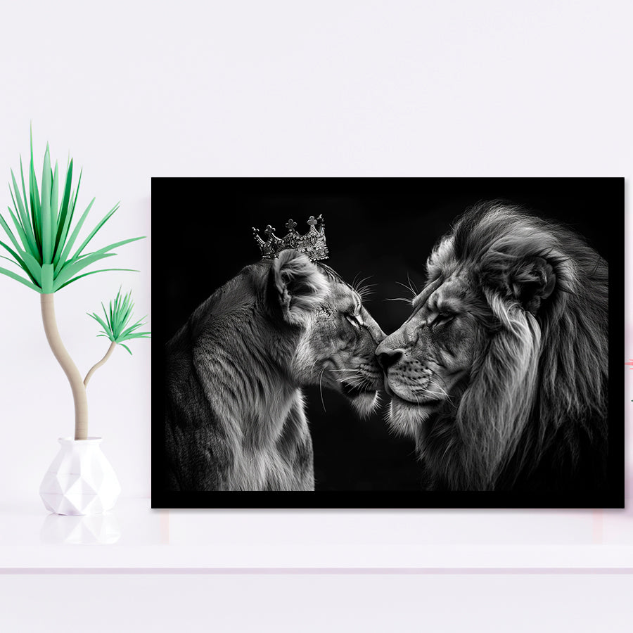 Black And White Couple Lion Art, Painting Art, Framed Art Print Wall Art Home Decor