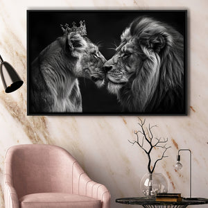 Black And White Couple Lion Art, Floating Frame, Framed Canvas Print Wall Art Home Decor