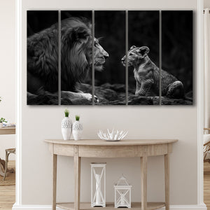 Black And White Lion Dad And Son, Extra Large Canvas, Canvas Print Wall Art Decor