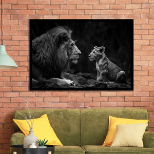 Black And White Lion Dad And Son, Painting Art, Framed Art Print Wall Art Home Decor