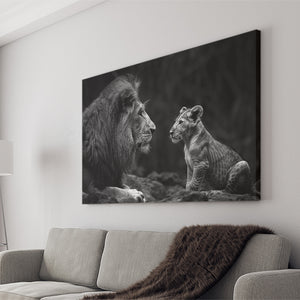 Black And White Lion Dad And Son, Art Print, Canvas Print Wall Art Home Decor