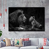 Black And White Lion Dad And Son, Painting Art, Framed Art Print Wall Art Home Decor