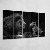 Black And White Lion Dad And Son, Extra Large Canvas, Canvas Print Wall Art Decor