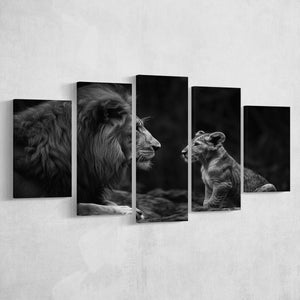 Black And White Lion Dad And Son, Multi Panel,Mixed Canvas Print Wall Art Decor