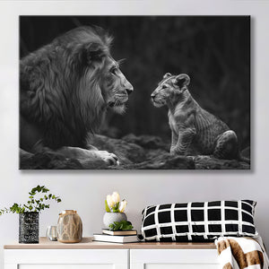 Black And White Lion Dad And Son, Art Print, Canvas Print Wall Art Home Decor