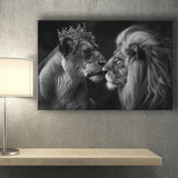 Black And White  Couple Lion King And Lioness, Art Print, Canvas Print Wall Art Home Decor