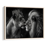 Black And White  Couple Lion King And Lioness, Floating Frame, Framed Canvas Print Wall Art Home Decor