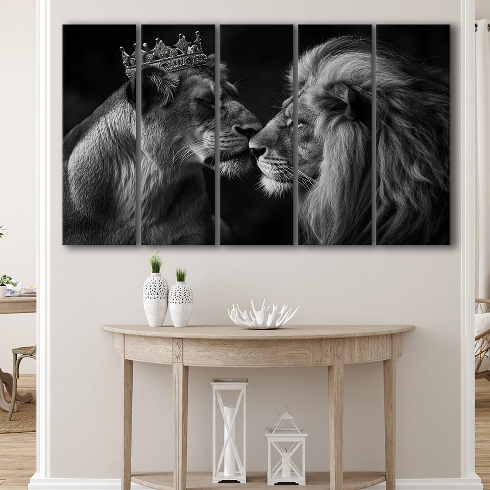 Black And White  Couple Lion King And Lioness, Extra Large Canvas, Canvas Print Wall Art Decor