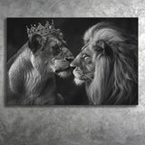 Black And White  Couple Lion King And Lioness, Art Print, Canvas Print Wall Art Home Decor