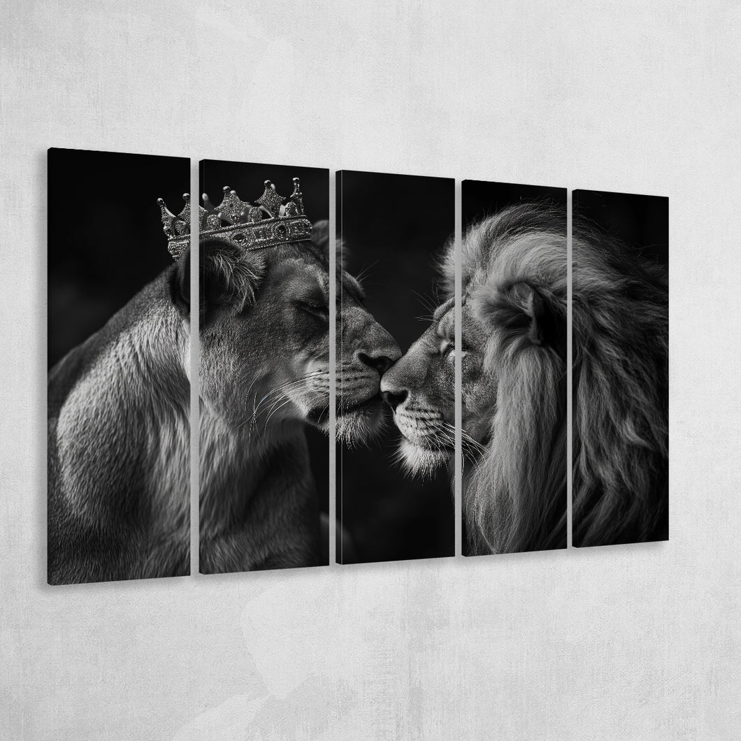 Black And White  Couple Lion King And Lioness, Extra Large Canvas, Canvas Print Wall Art Decor