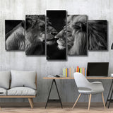 Black And White  Couple Lion King And Lioness, Multi Panel,Mixed Canvas Print Wall Art Decor