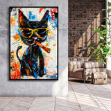 Black Cat Wearing Sungglasses And Smooking Cigar Painting, Framed Canvas Prints Wall Art Decor, Floarting Frame Painting Canvas