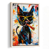 Black Cat Wearing Sungglasses And Smooking Cigar Painting, Framed Canvas Prints Wall Art Decor, Floarting Frame Painting Canvas