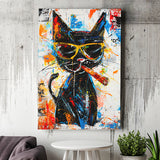 Black Cat Wearing Sungglasses And Smooking Cigar Painting, Canvas Prints Wall Art Home Decor, Painting Canvas Art