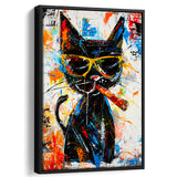 Black Cat Wearing Sungglasses And Smooking Cigar Painting, Framed Canvas Prints Wall Art Decor, Floarting Frame Painting Canvas