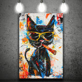 Black Cat Wearing Sungglasses And Smooking Cigar Painting, Canvas Prints Wall Art Home Decor, Painting Canvas Art