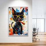 Black Cat Wearing Sungglasses And Smooking Cigar Painting, Framed Canvas Prints Wall Art Decor, Floarting Frame Painting Canvas