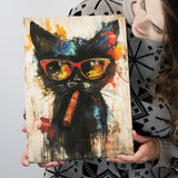 Black Cat Wearing Sungglasses And Smooking Cigar V1, Canvas Prints Wall Art Home Decor, Painting Canvas Art