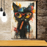 Black Cat Wearing Sungglasses And Smooking Cigar V1, Canvas Prints Wall Art Home Decor, Painting Canvas Art