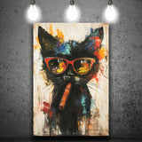 Black Cat Wearing Sungglasses And Smooking Cigar V1, Canvas Prints Wall Art Home Decor, Painting Canvas Art