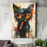 Black Cat Wearing Sungglasses And Smooking Cigar V1, Canvas Prints Wall Art Home Decor, Painting Canvas Art