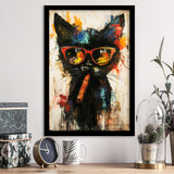 Black Cat Wearing Sungglasses And Smooking Cigar V1, Framed Art Prints Wall Decor, Picture Framed Painting