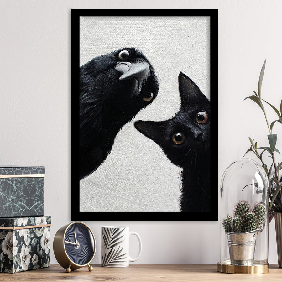 Black Cat & Crow Halloween Wall Art, Witchy Print, Spooky Season Dark Academia Decor, Framed Art Print, Fine Art Wall Decor