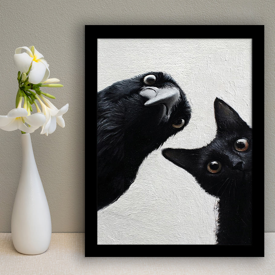 Black Cat & Crow Halloween Wall Art, Witchy Print, Spooky Season Dark Academia Decor, Framed Art Print, Fine Art Wall Decor