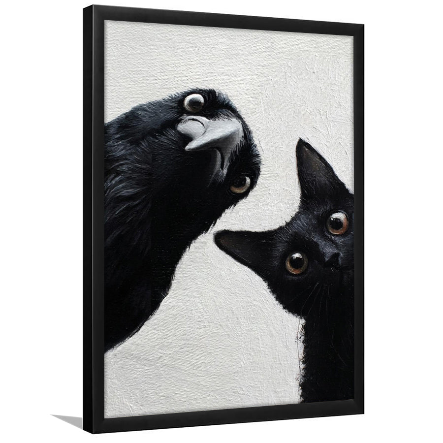 Black Cat & Crow Halloween Wall Art, Witchy Print, Spooky Season Dark Academia Decor, Framed Art Print, Fine Art Wall Decor